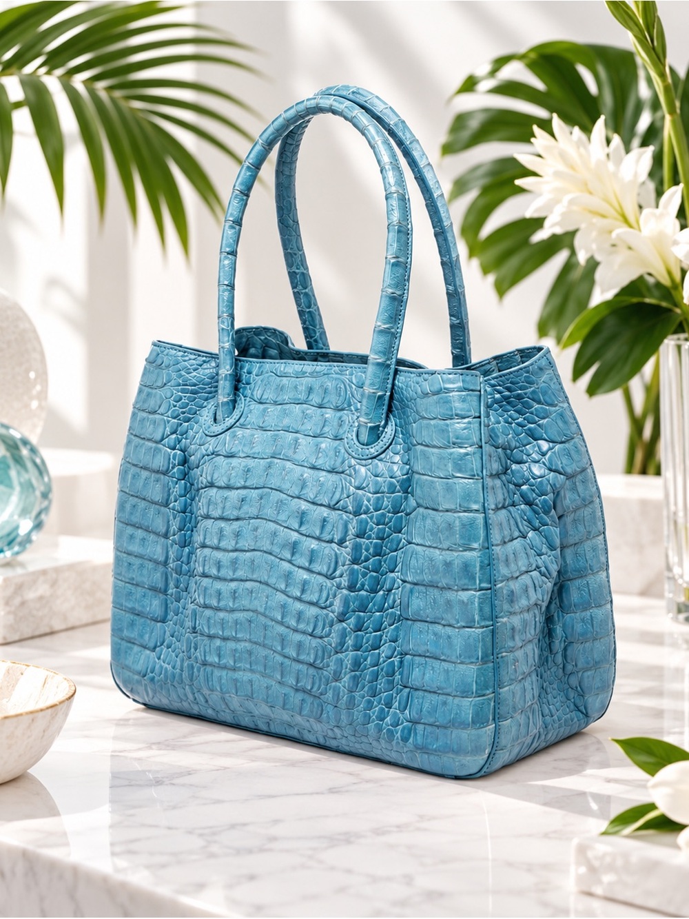 Byron New York Turquoise Blue Genuine Crocodile Leather Tote Bag